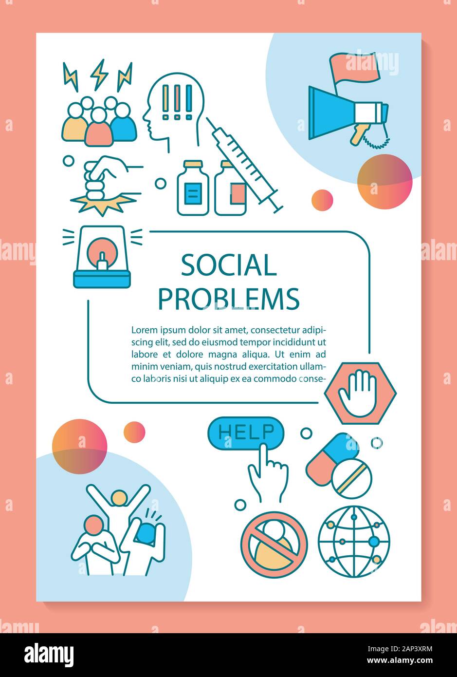 Social problems poster template layout. Social