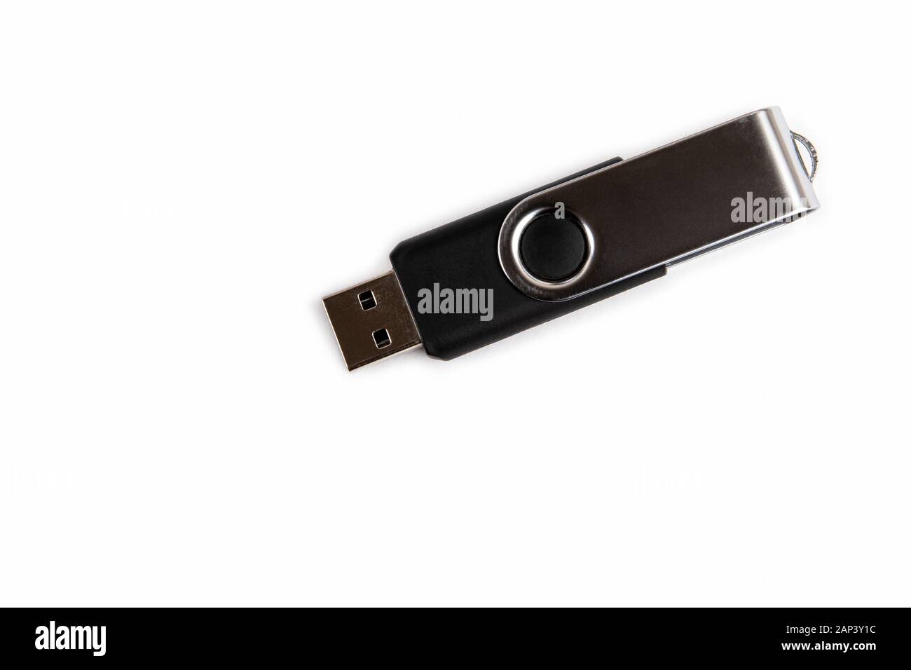 USB memory stick on white background with copy space. Data, information, security and technology