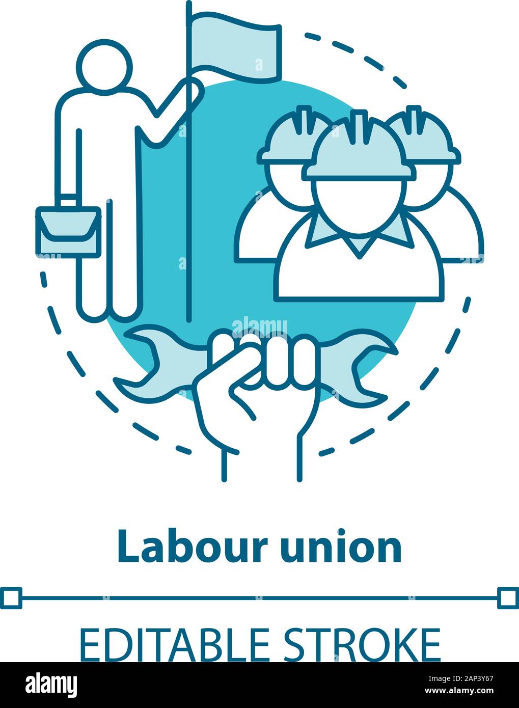 Labour union blue concept icon. Employee right protection idea thin