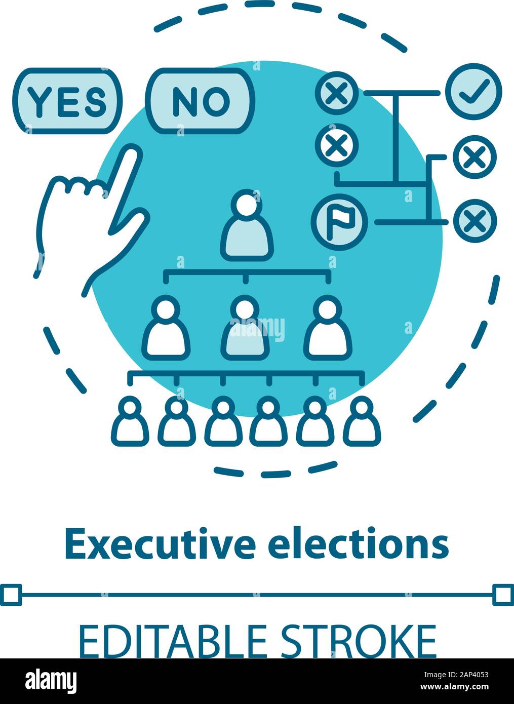 Election concept icon. Executive elections idea thin line illustration. Authority hierarchy. Public decision. Choosing new federal government. Vector Stock Vector