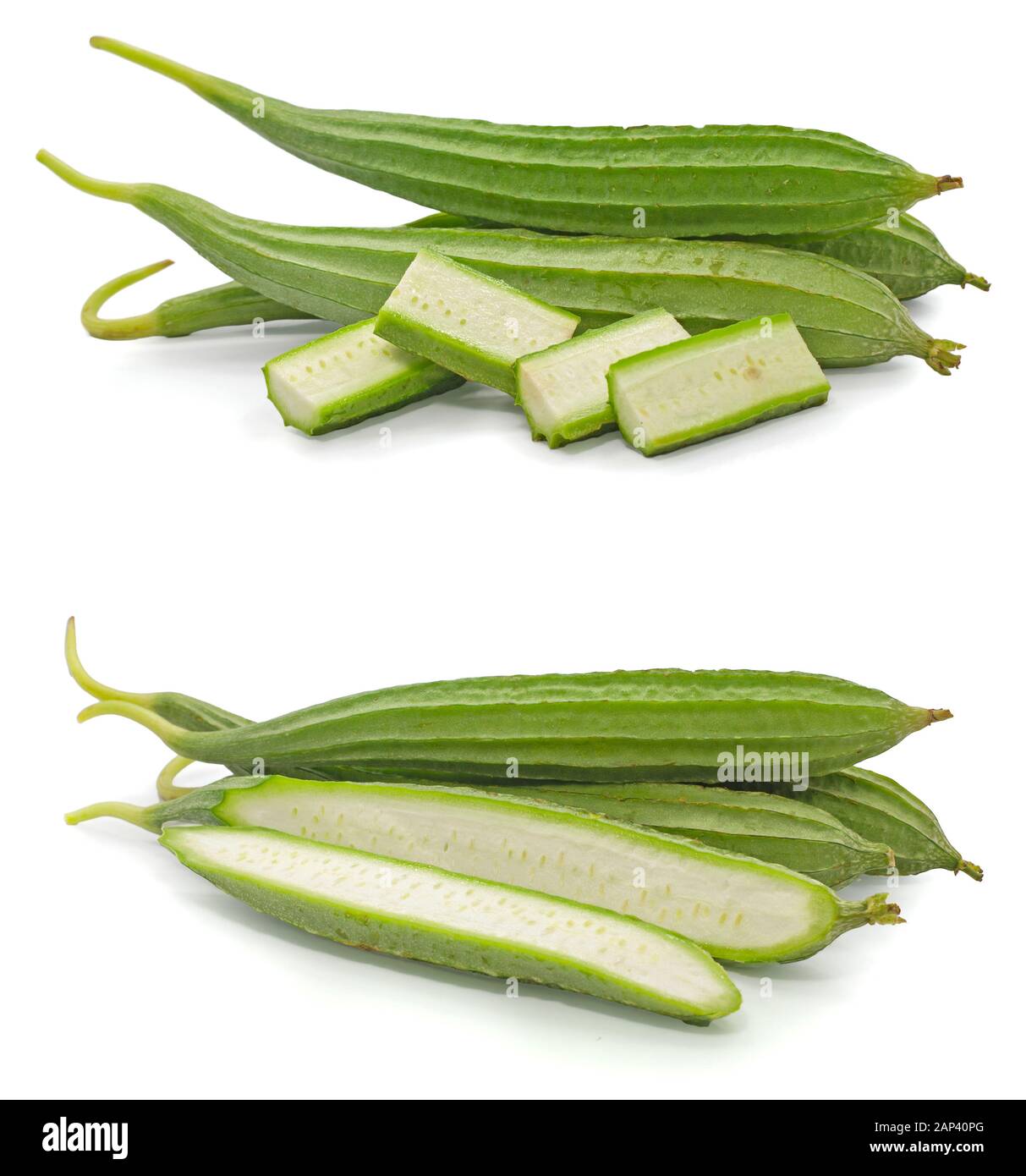 Set of Green Luffa acutangula isolated on white background Stock Photo