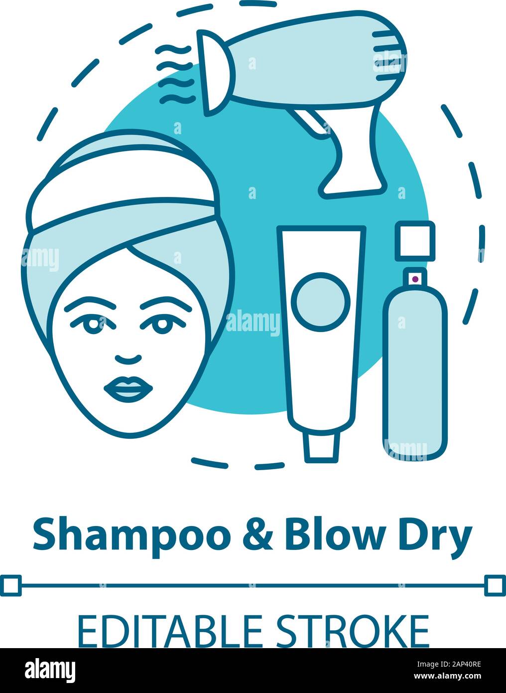 Shampoo And Blow Dry Blue Concept Icon Hair Care Treatment