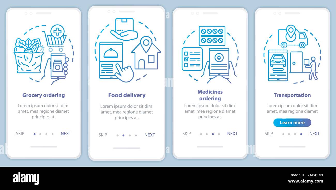 Services ordering onboarding mobile app page screen vector template ...