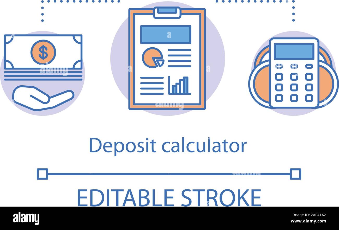 Deposit calculator concept icon. Savings idea thin line illustration.  Accounting tool. Counting profits, interest rate, percentage. Vector  isolated ou Stock Vector Image & Art - Alamy