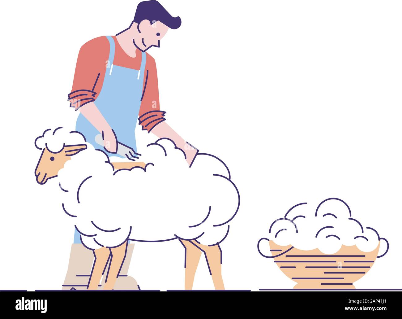 Farmer shearing sheep flat vector character. Wool production. Livestock