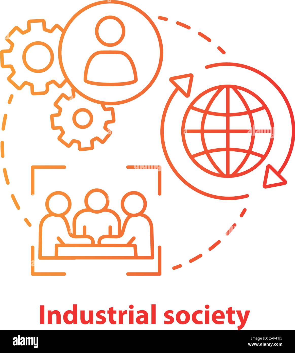 Industrial society red concept icon. Mass production technology idea thin line illustration. Labor industrialization. Technological innovation. Vector Stock Vector