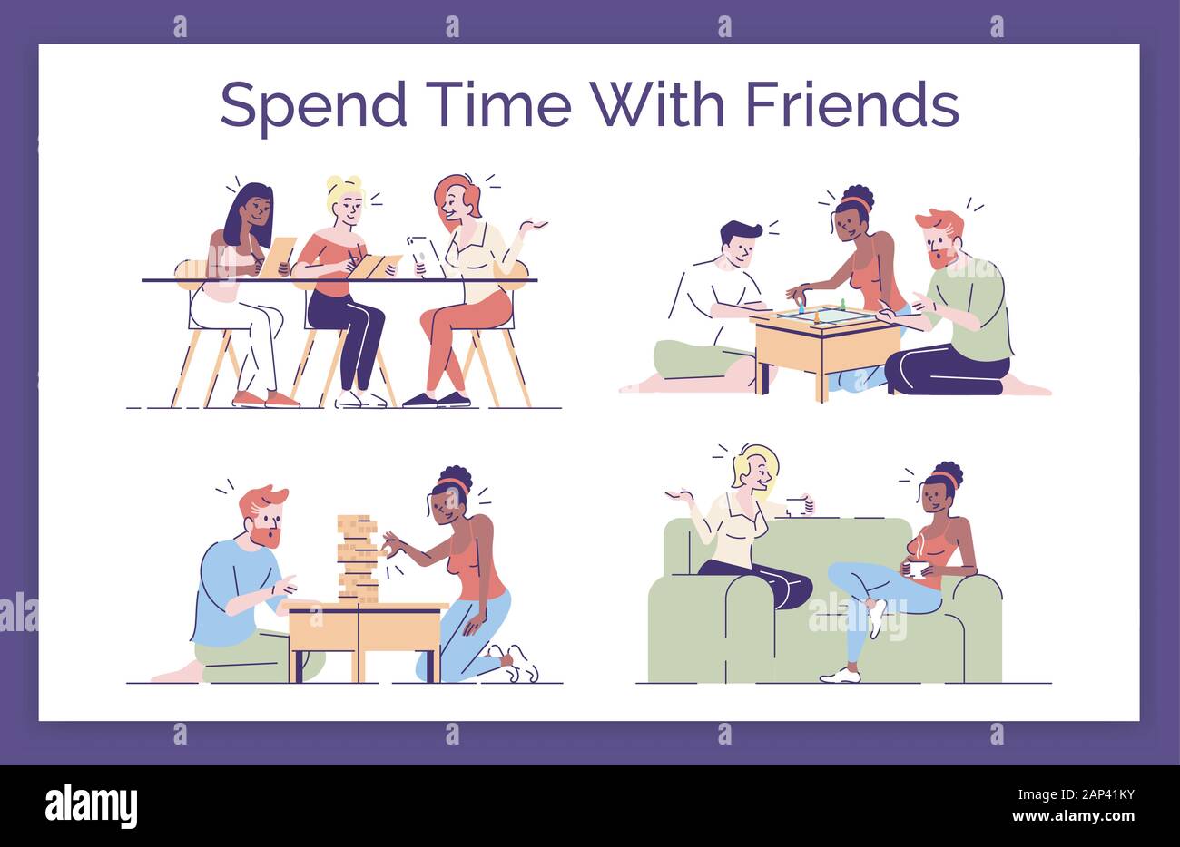 Spending time with friends flat vector concept illustration. Girls ...