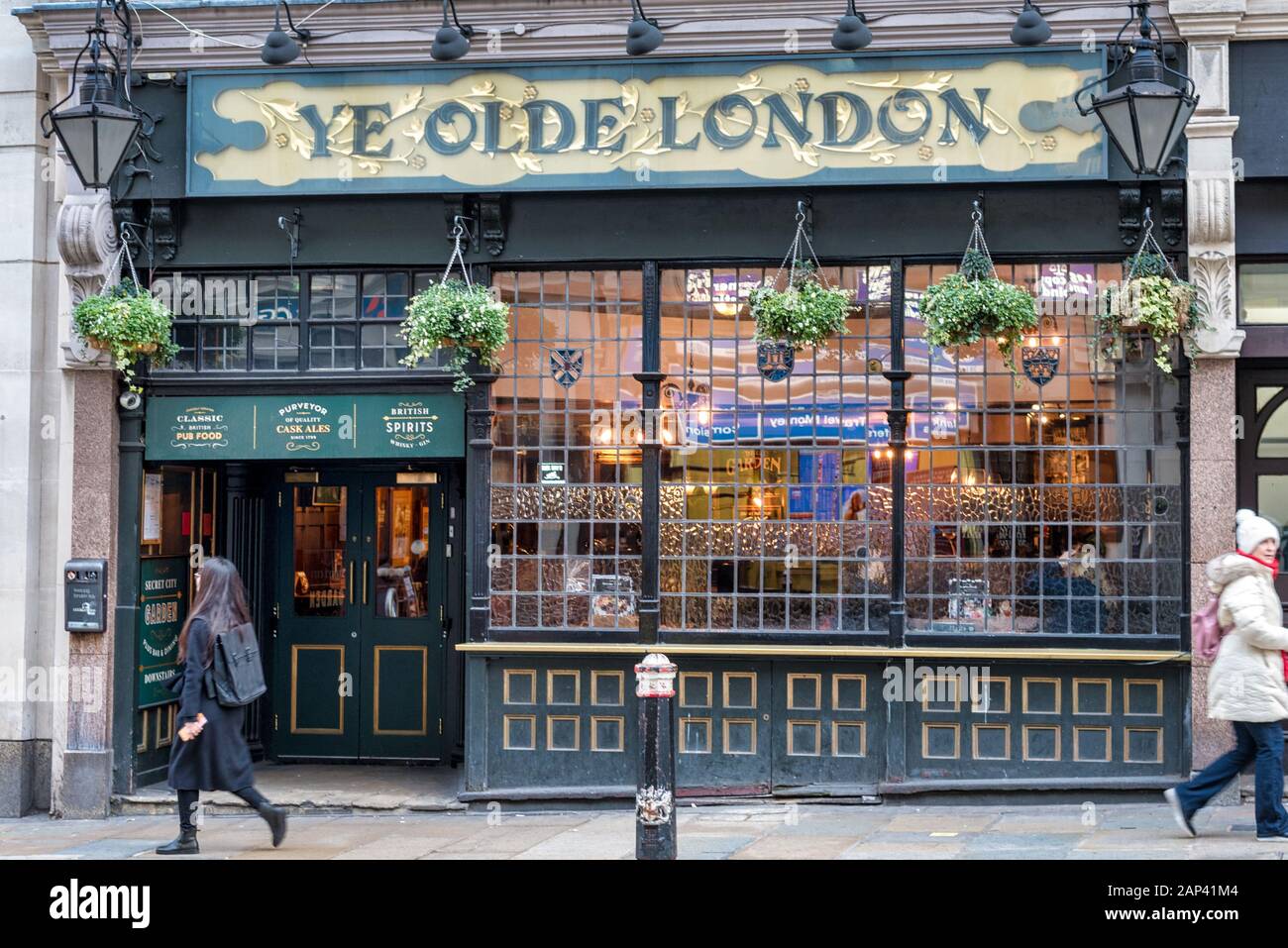 London, UK - Jan 16, 2020:  The front of the Ye Olde London pub in the City of London Stock Photo