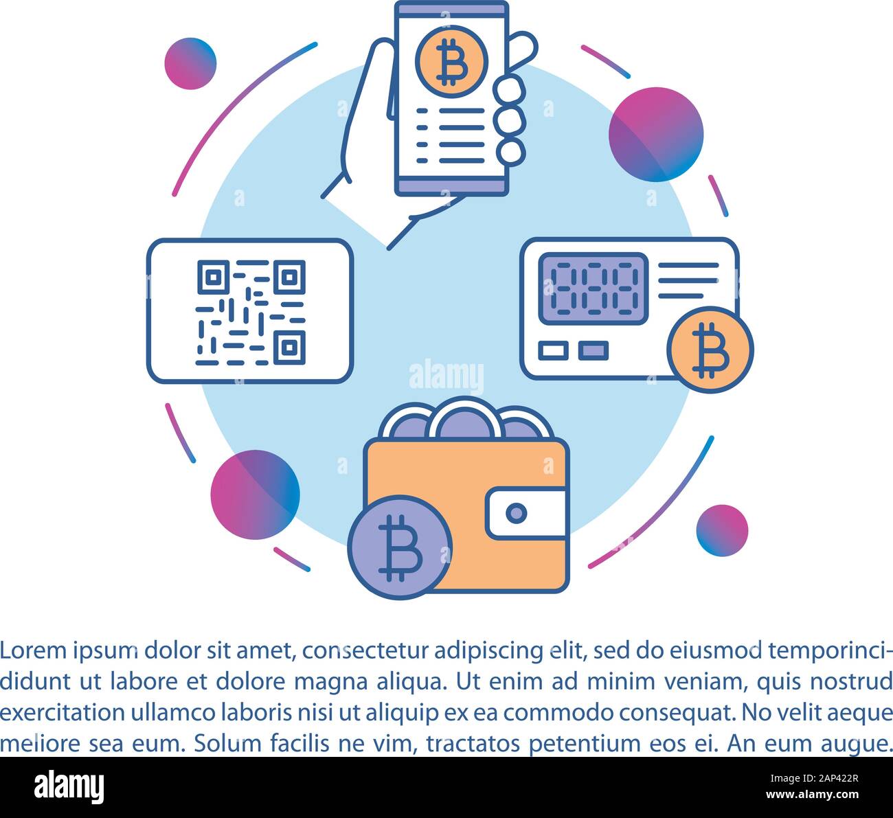 Bitcoin wallet article page vector template. Virtual money payment. Banking  app service. Brochure, magazine, booklet design element with linear icons  Stock Vector Image & Art - Alamy