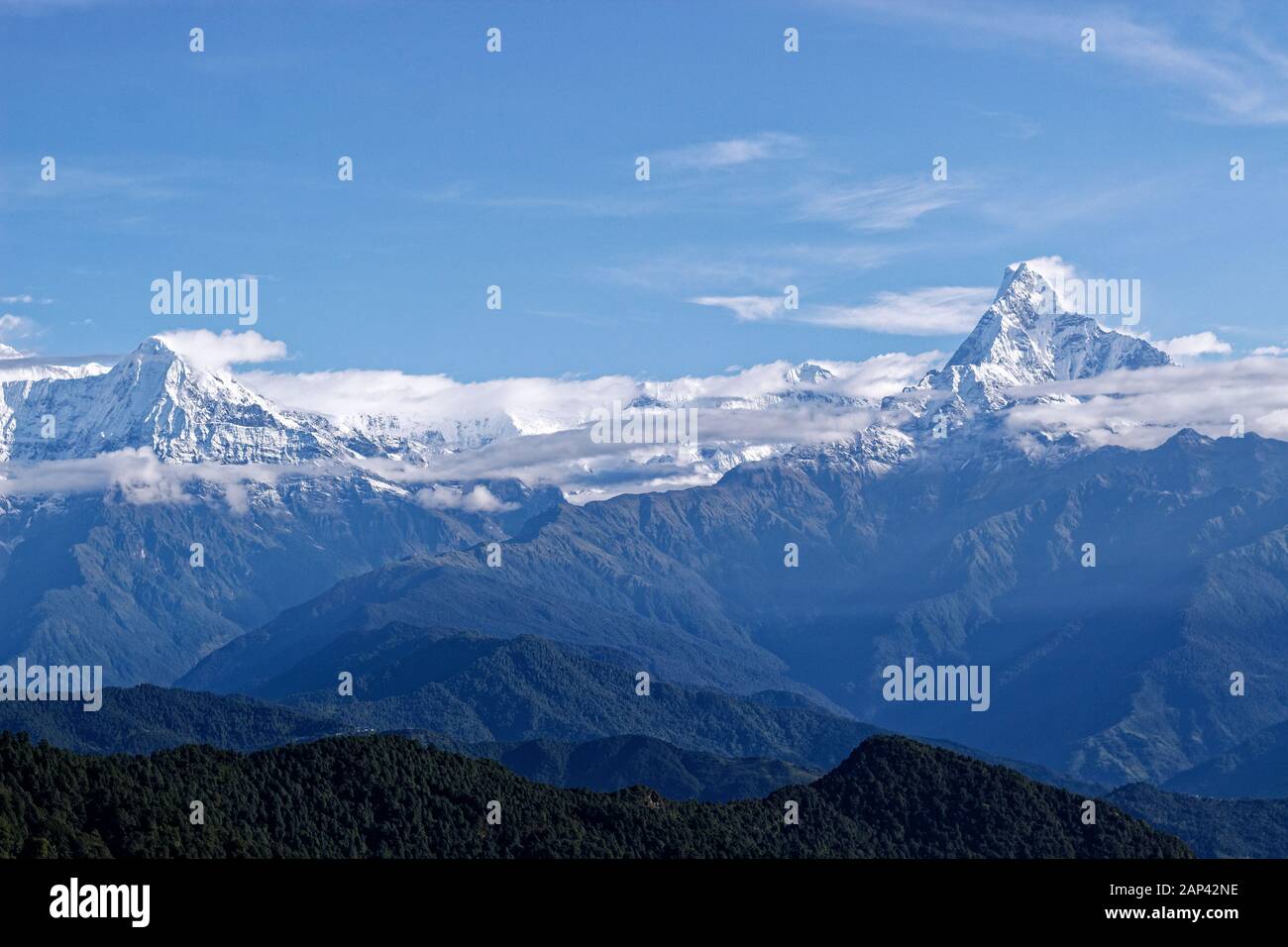 The fishtail mountain as seen from Bhanjyang village, Nepal Stock Photo