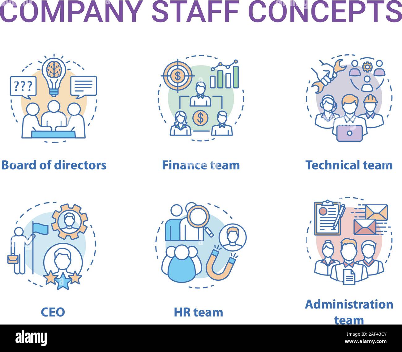 Company staff concept icons set. Corporate personnel, workforce idea