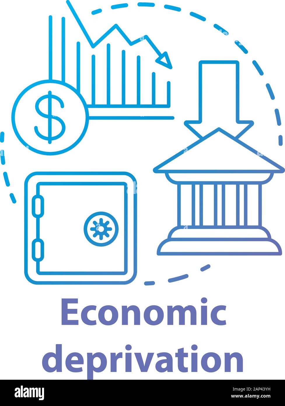 Economic deprivation concept icon. Poverty & financial loss, money lack. Thin line illustration. Financial crisis. Stock market crash, decline. Bankru Stock Vector