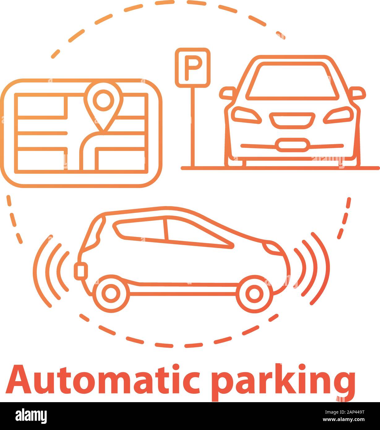 Automatic parking concept icon. Driverless car navigation. Smart car