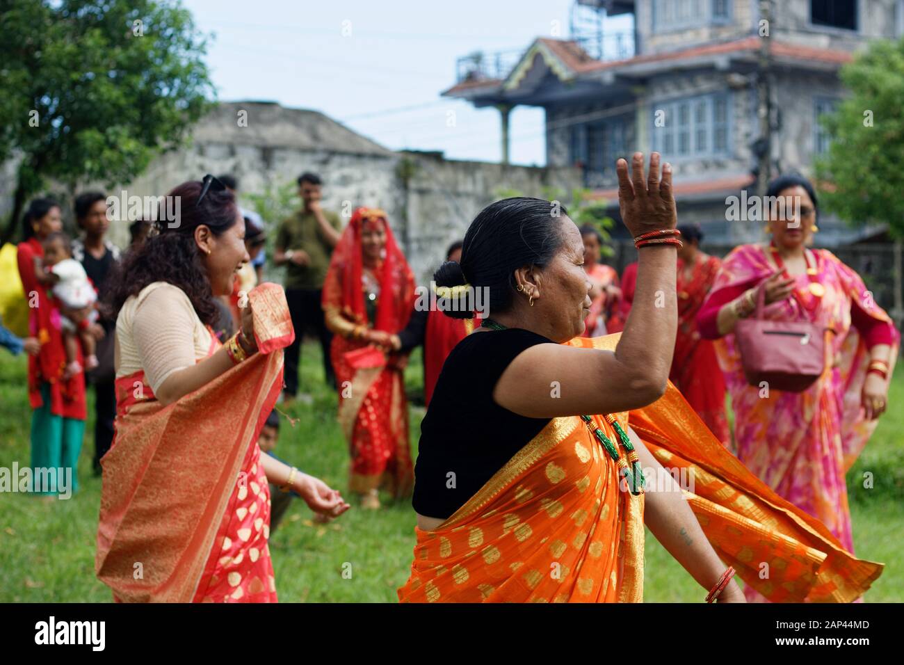 A Nepali Woman Dancing at a Marriage Ceremony Stock Photo