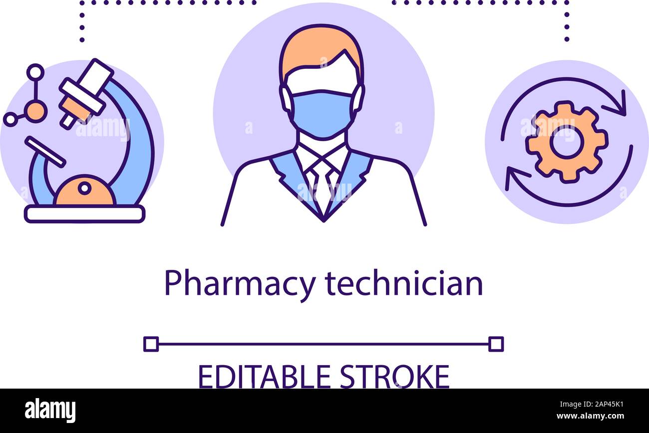 Pharmacy concept icon. Medication technician idea thin line