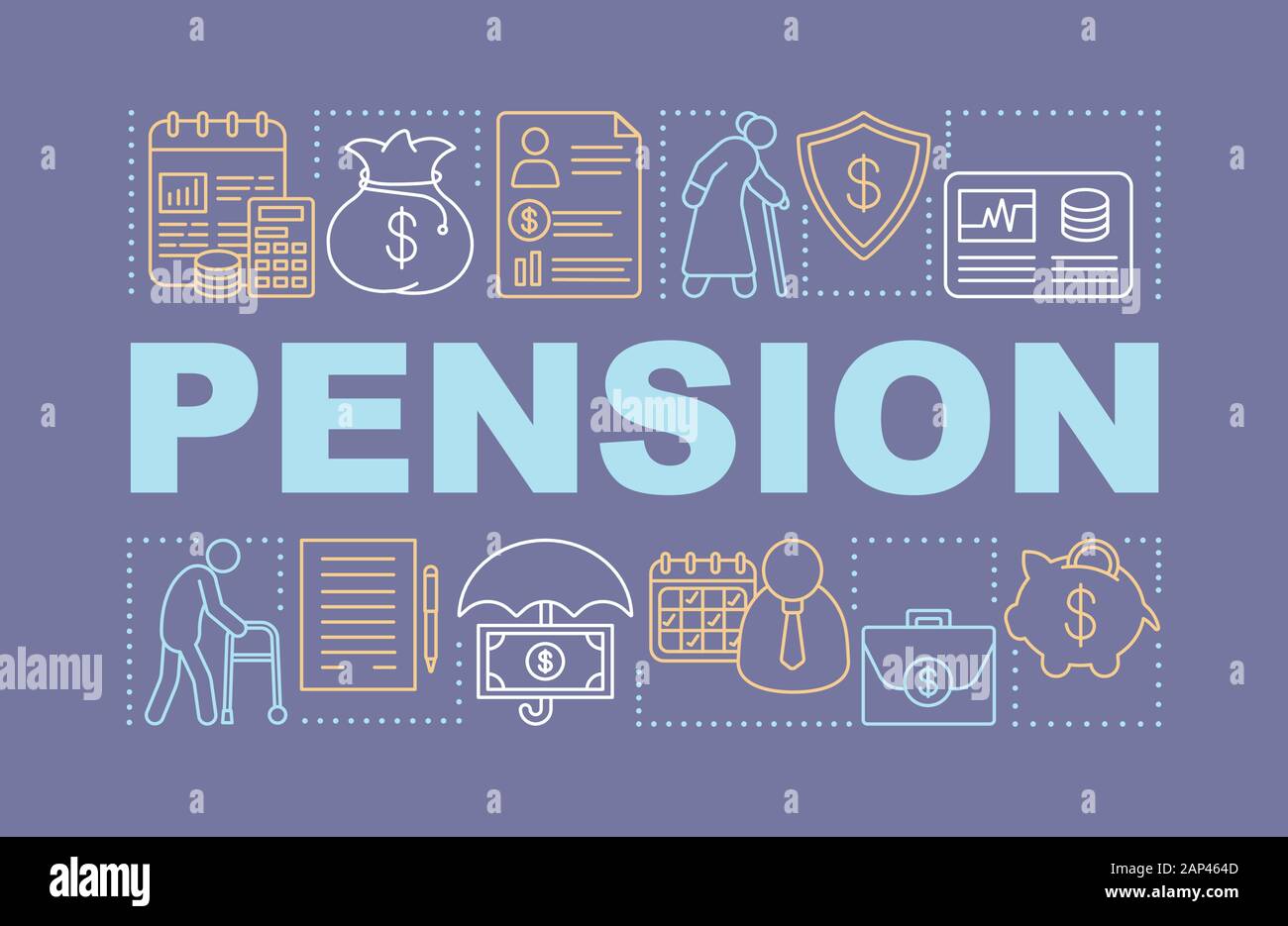 Pension word concepts banner. Retirement fund, elderly, senior