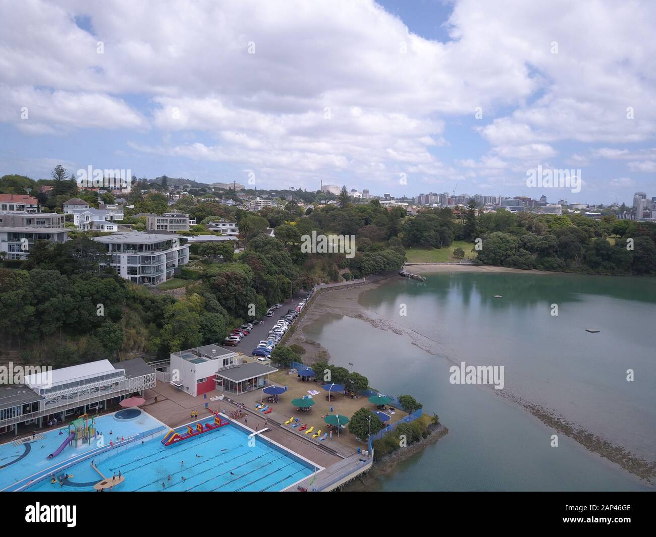 Viaduct Harbour, Auckland / New Zealand - December 29, 2019: The Judges Bay, Okahu Bay and Hobson Bay along with the marina bays and boating clubs Stock Photo