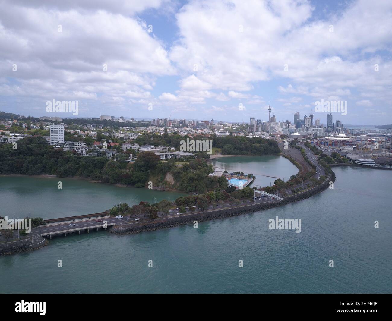 Viaduct Harbour, Auckland / New Zealand - December 29, 2019: The Judges Bay, Okahu Bay and Hobson Bay along with the marina bays and boating clubs Stock Photo