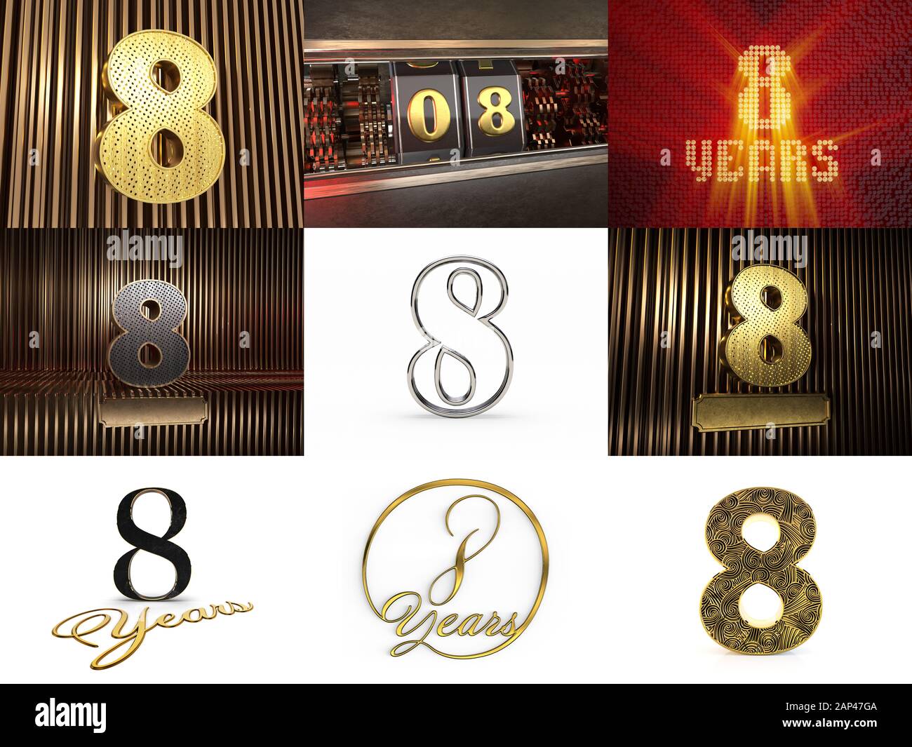 Set of number 8 (number eight) celebration design. Anniversary number ...