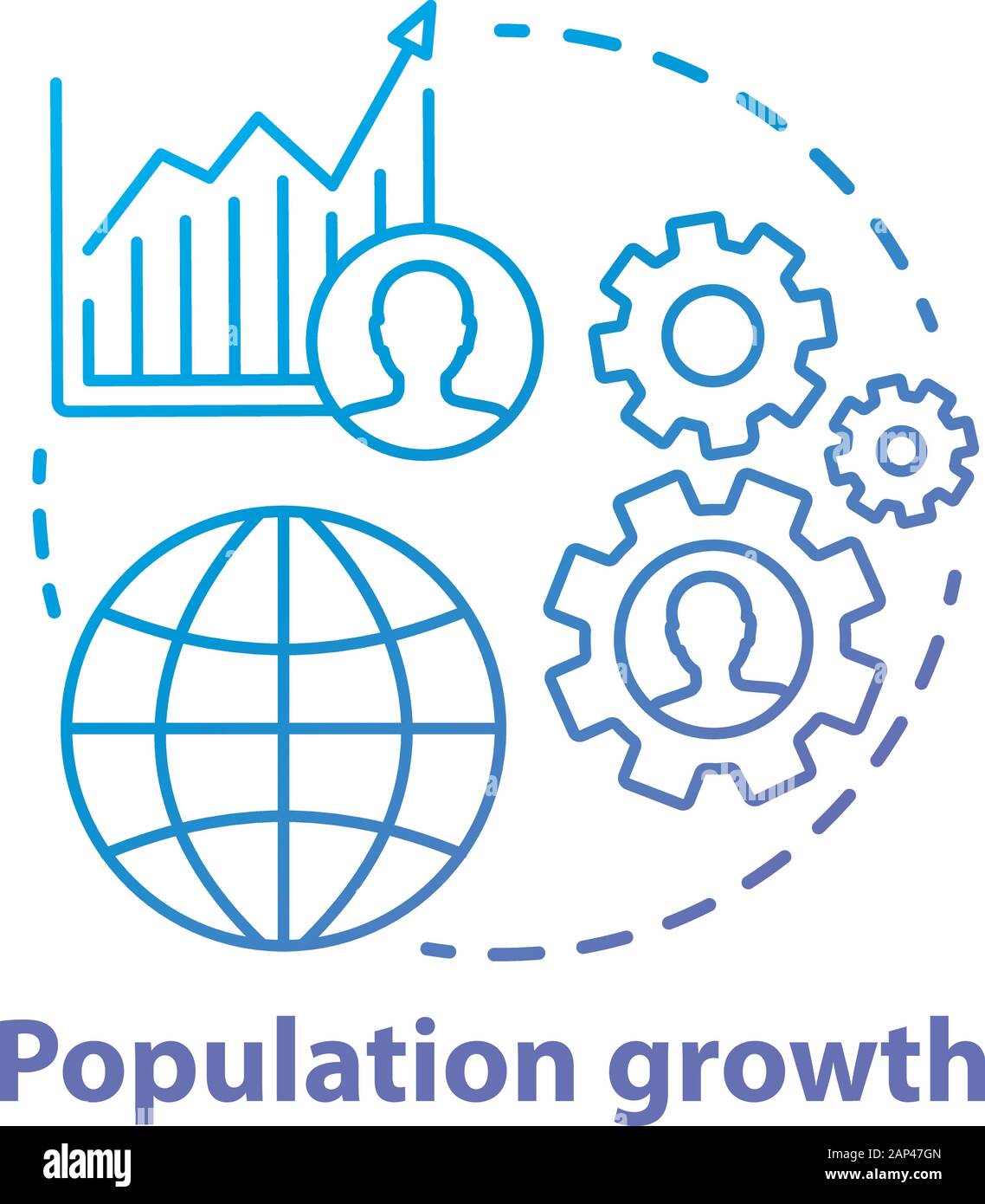 Population growth concept icon. World human overpopulation idea thin
