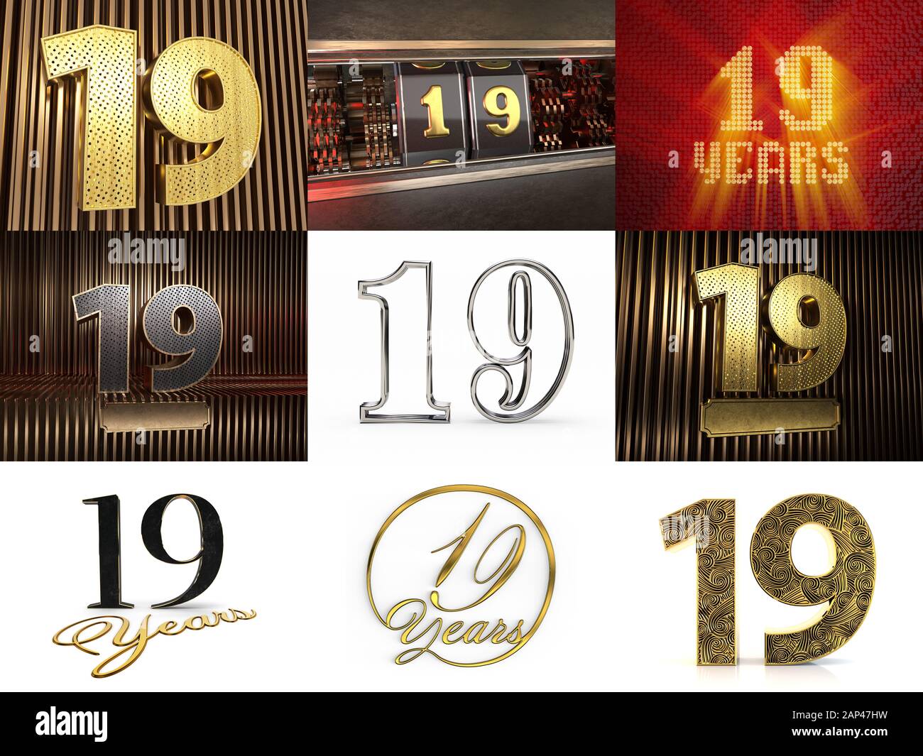 Set of number 19 (number nineteen) celebration design. Anniversary ...