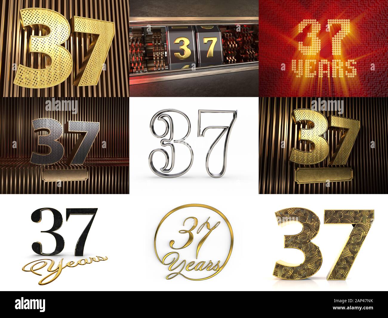 Set of number 37 (number thirty-seven) celebration design. Anniversary ...