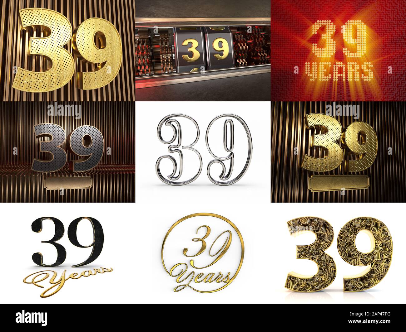 Set of number 39 (number thirty-nine) celebration design. Anniversary number template elements for your birthday party. 3D illustration Stock Photo