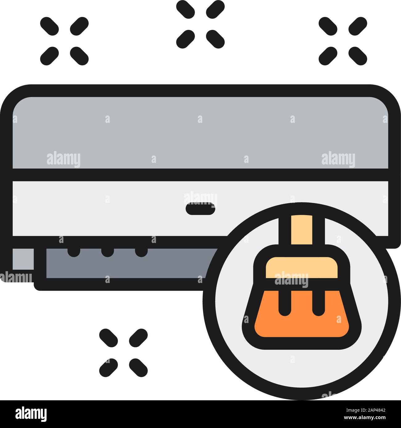 Air conditioner cleaning, air humidification flat color line icon Stock