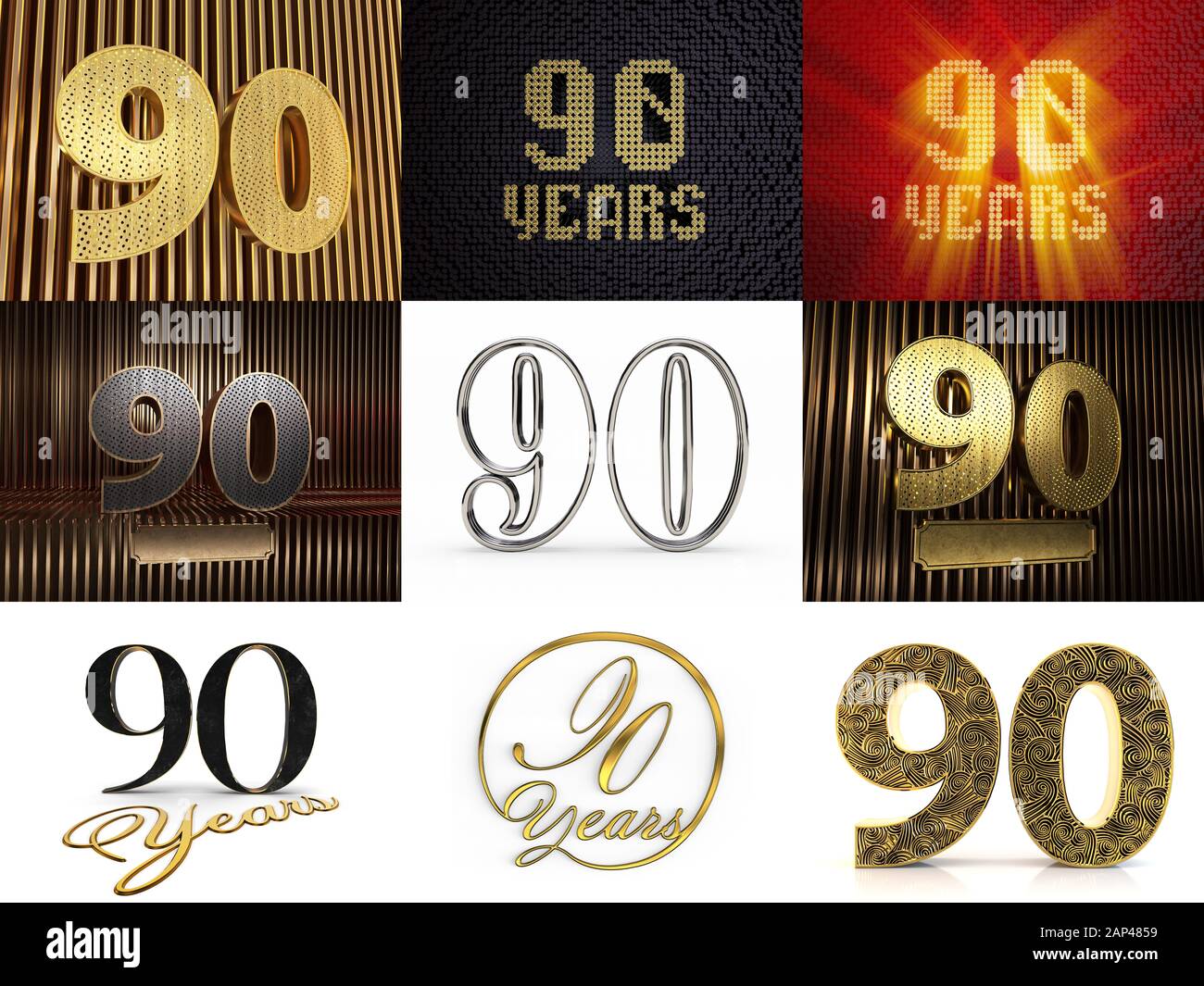 Set of number 90 (number ninety) celebration design. Anniversary