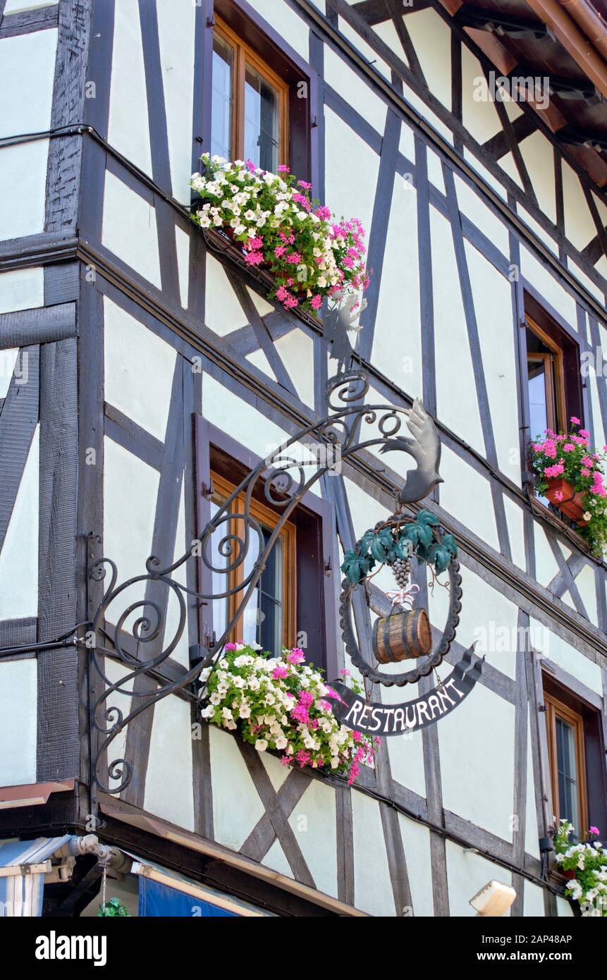 Hotel sign Riquewihr, Alsace, France Stock Photo