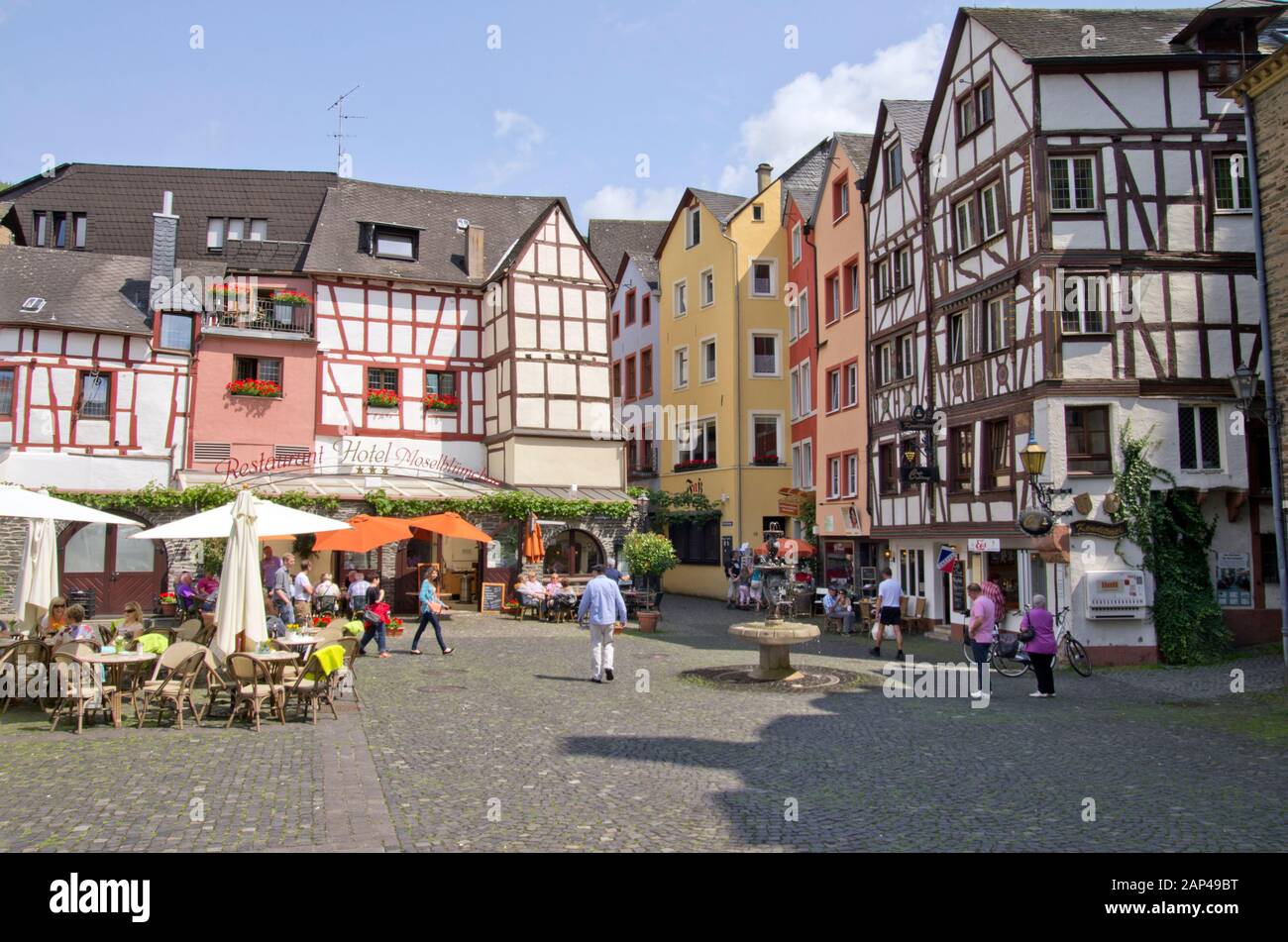 Piesport, timber framed buildings Stock Photo