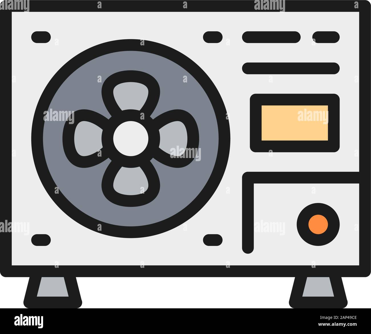 External air conditioning unit, residential outdoor unit flat color line icon. Stock Vector