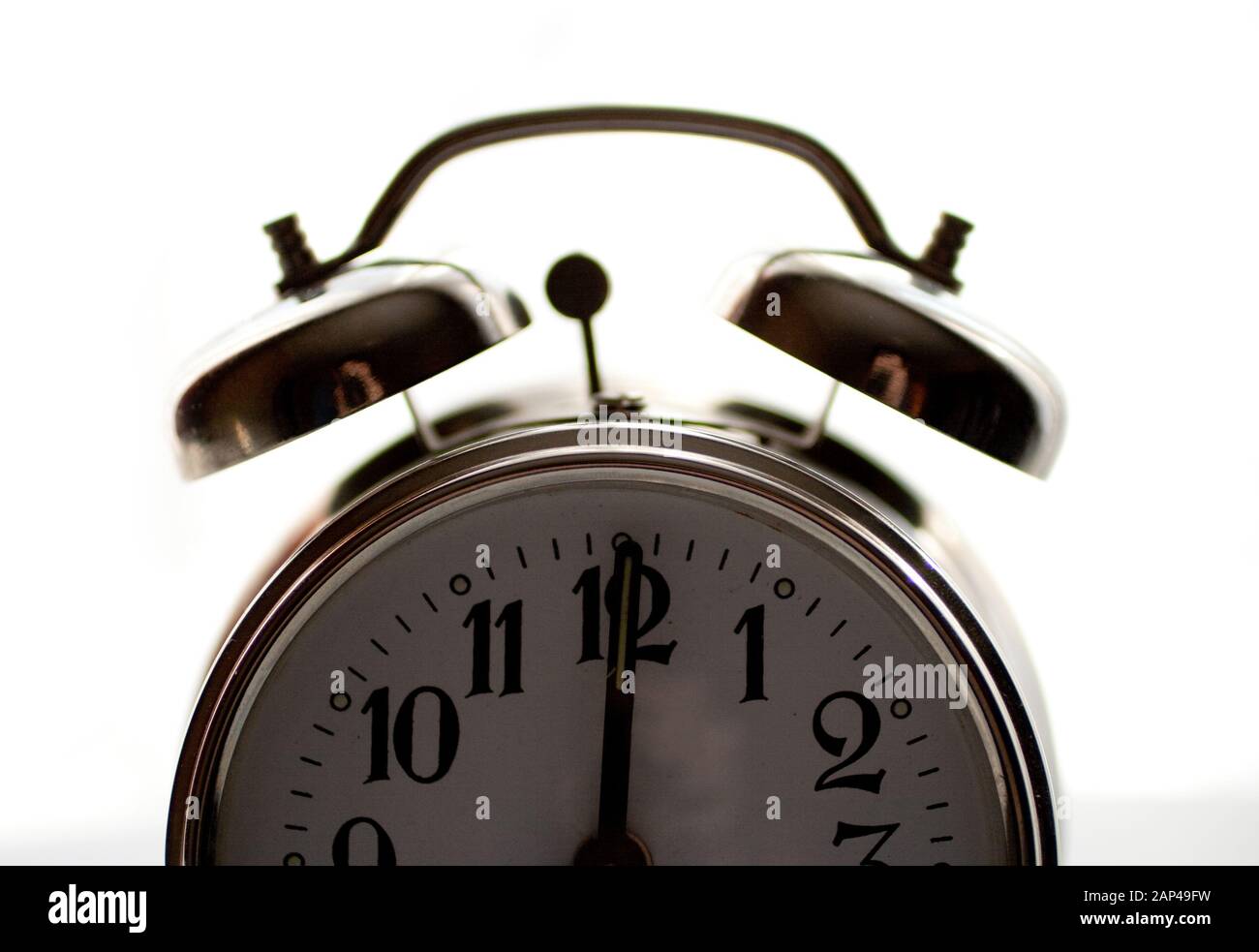 Vintage alarm clock isolated on white background Stock Photo - Alamy