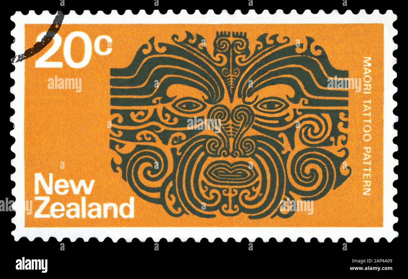 NEW ZEALAND - CIRCA 1971: a stamp printed in the New Zealand shows Maori Tattoo Pattern, circa 1971 Stock Photo