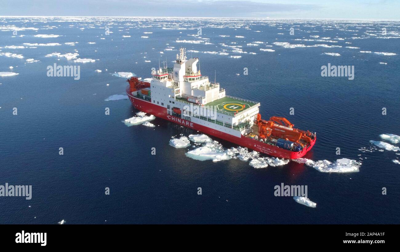 Aboard Xuelong 2. 21st Jan, 2020. Aerial photo taken on Dec. 20, 2019 shows China's polar icebreaker Xuelong 2, or Snow Dragon 2, conducting scientific researches in the Cosmonauts Sea. Credit: Liu Shiping/Xinhua/Alamy Live News Stock Photo