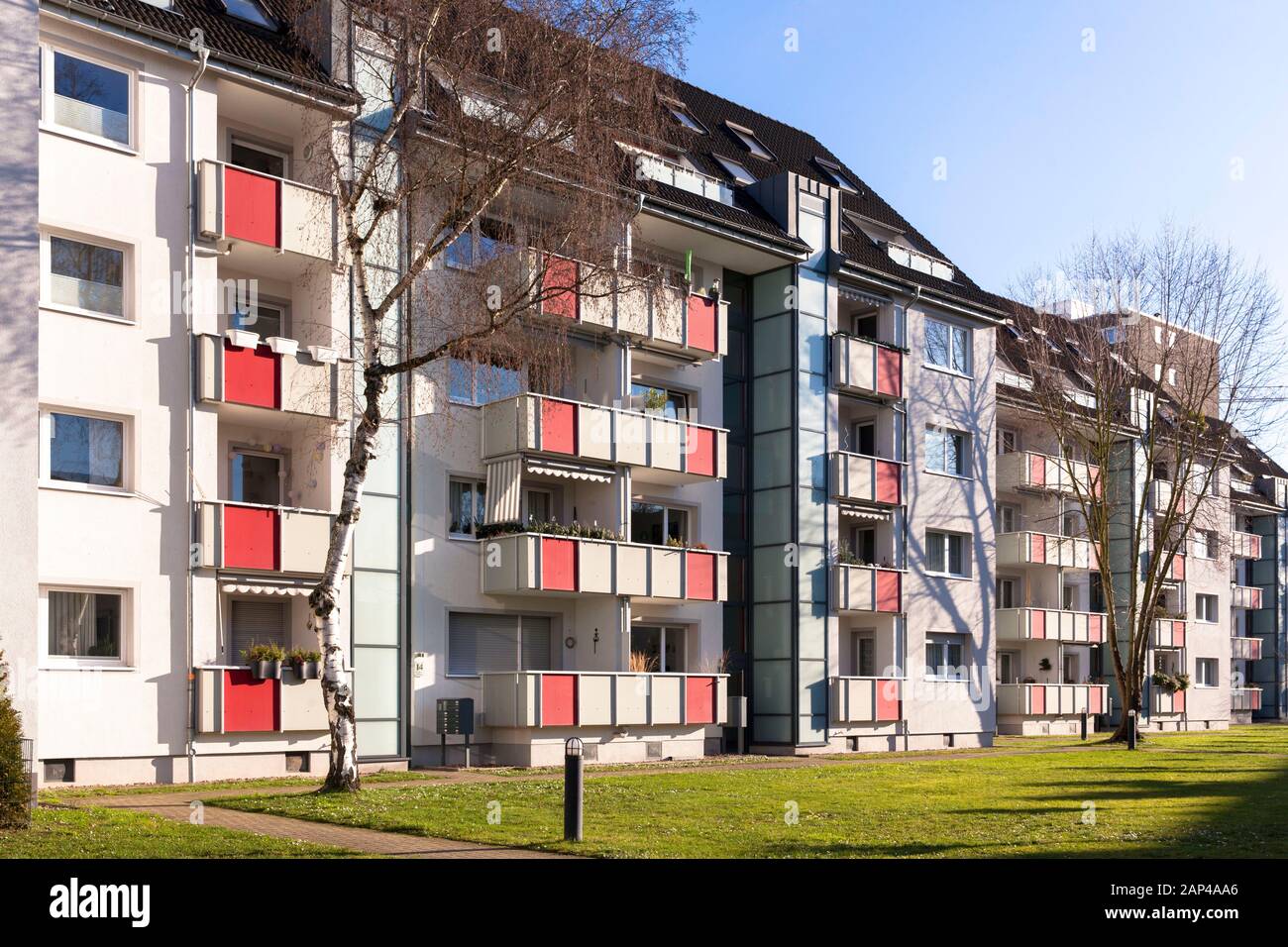 apartment houses on Eschweiler street in the district Braunsfeld, Cologne, Germany.  Mehrfamilienhaeuser an der Eschweiler Strasse im Stadtteil Brauns Stock Photo