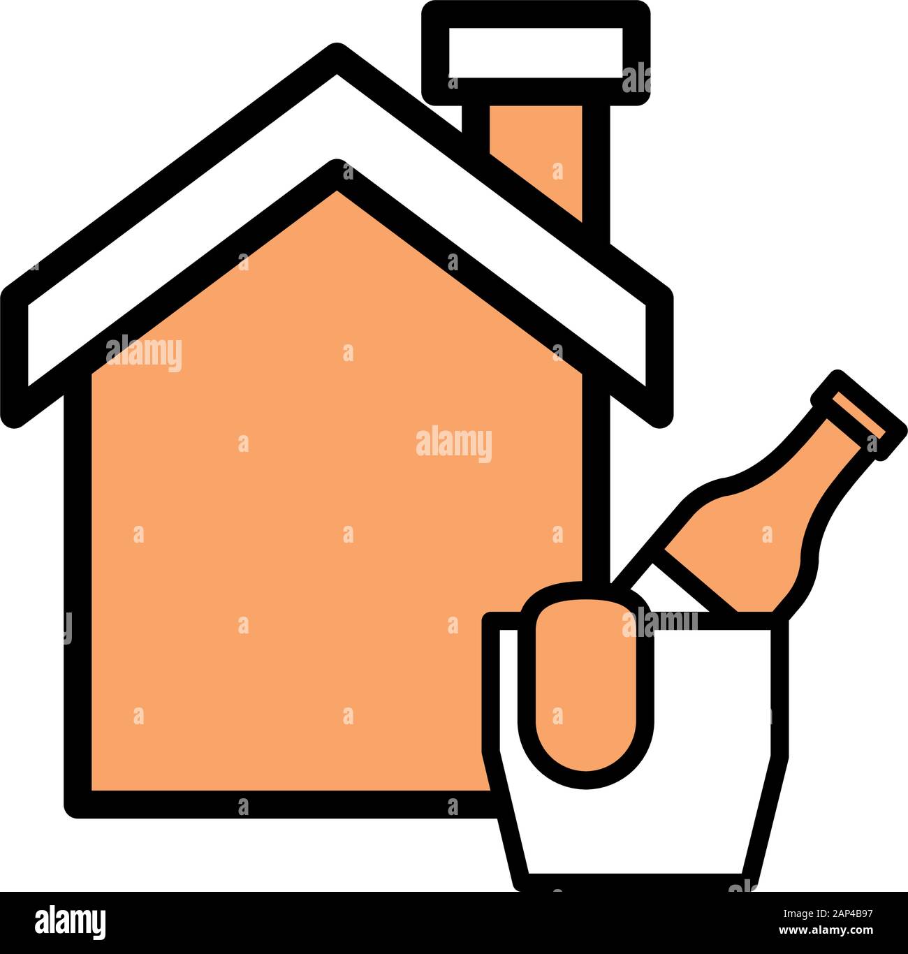 wine bottle in ice bucket and house Stock Vector
