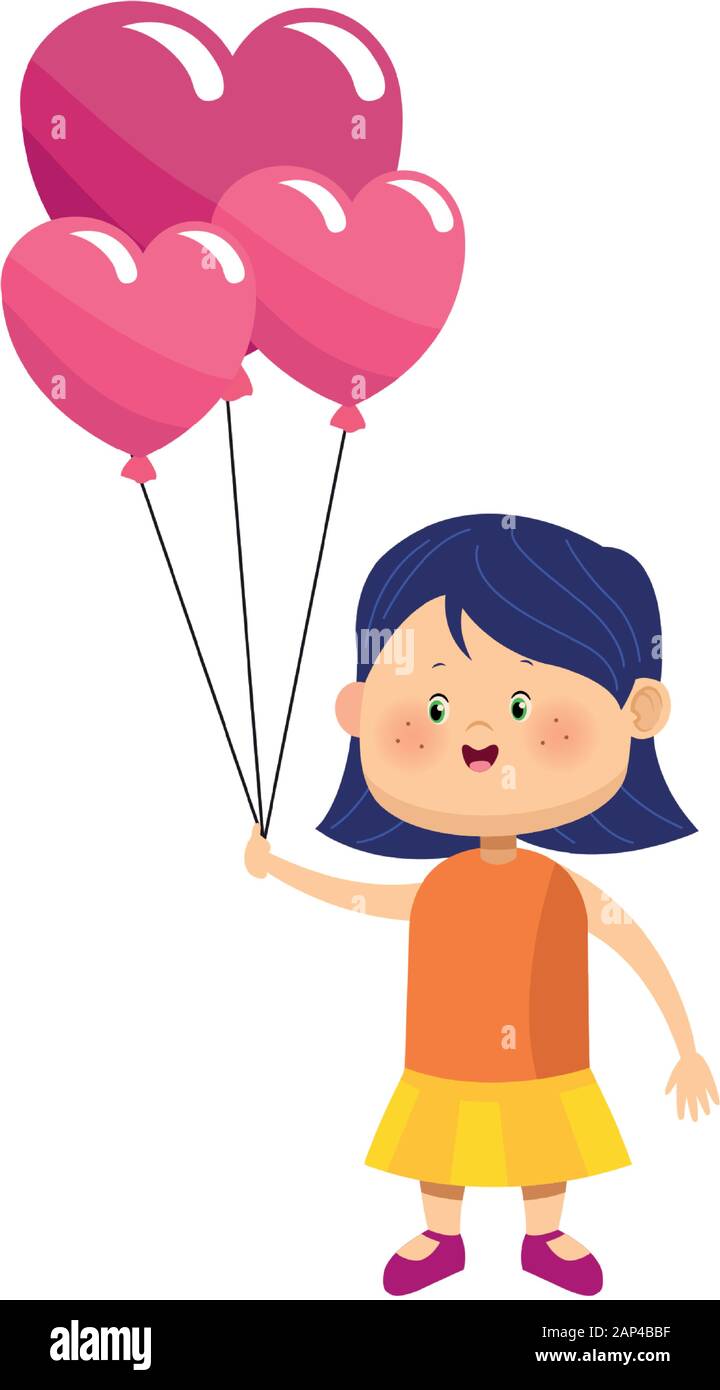 cute girl with heart balloons icon, colorful design Stock Vector Image ...