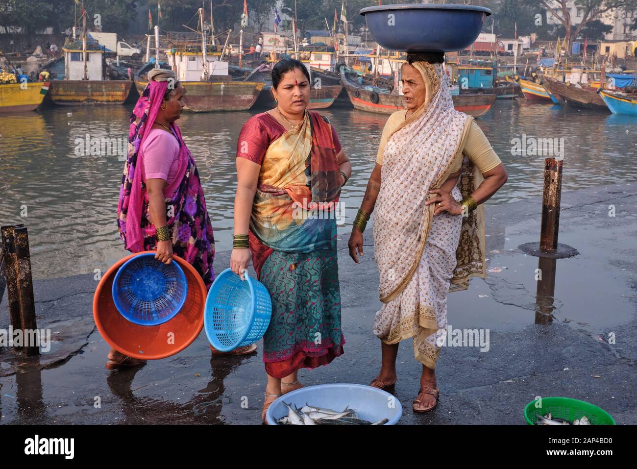 Female fish vendors of the Koli ethnic group at Sassoon Docks, a