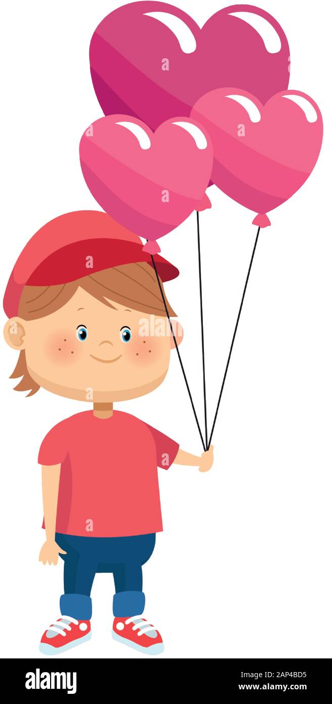 cartoon boy with heart balloons icon, colorful design Stock Vector ...