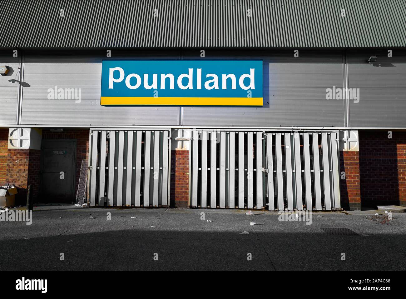Poundland shop restaurant at the Riverside shopping complex by the river Nene outside Northampton, England. Stock Photo