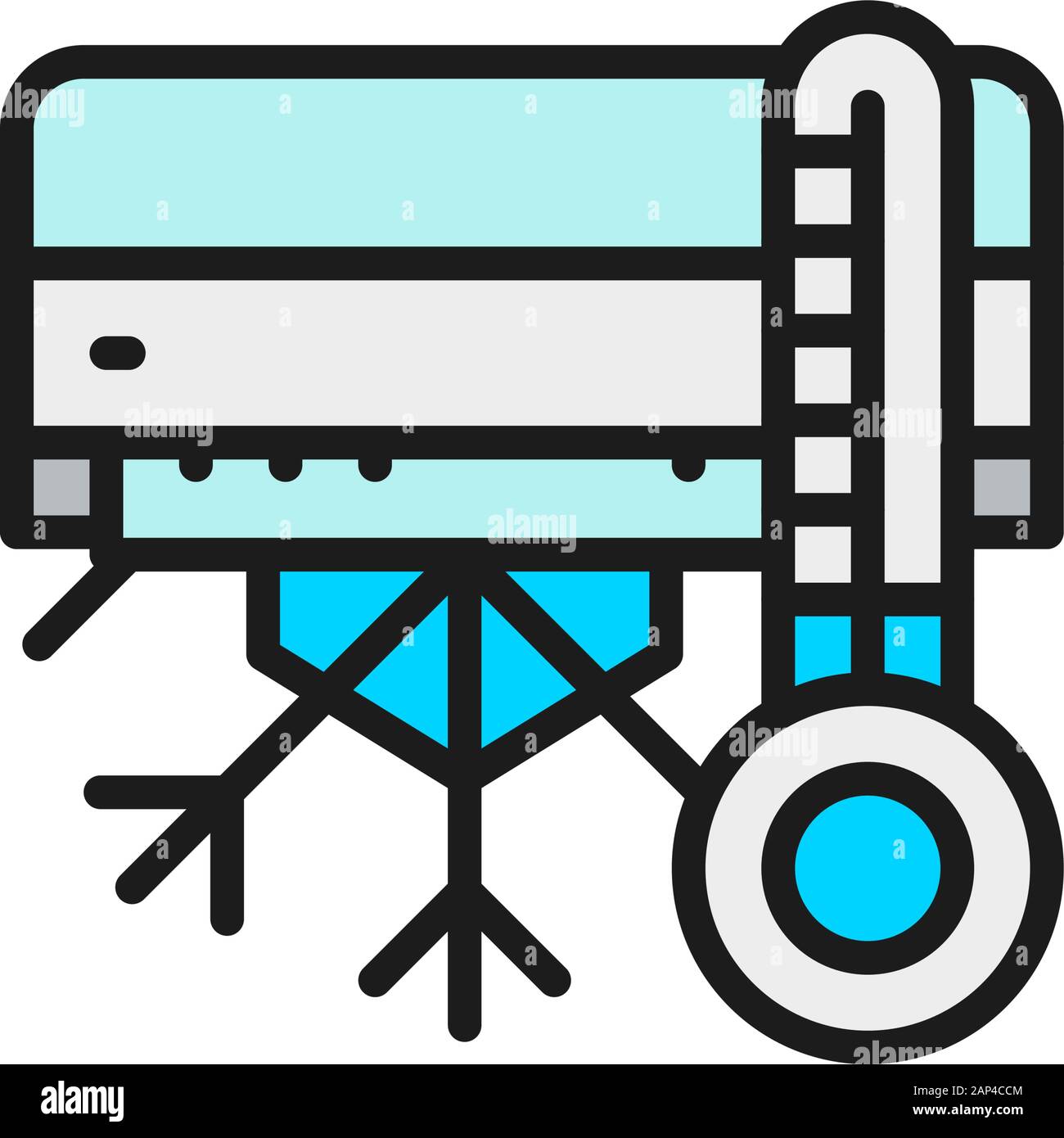 Vector air conditioning with cooling flat color line icon. Stock Vector