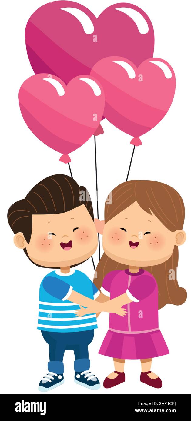 Happy Girl And Boy In Love With Hearts Balloons Colorful Design Stock Vector Image Art Alamy
