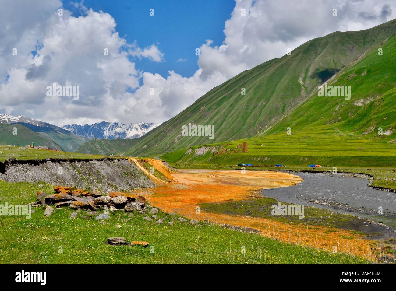 A valley colored with mineral springs, Truso Valley, Georgia. Stock Photo