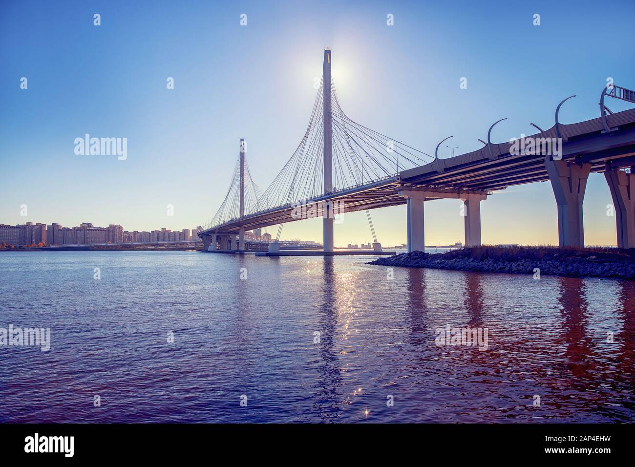 Bridge over Neva of Western High Speed Diameter in St. Petersburg Russia Stock Photo