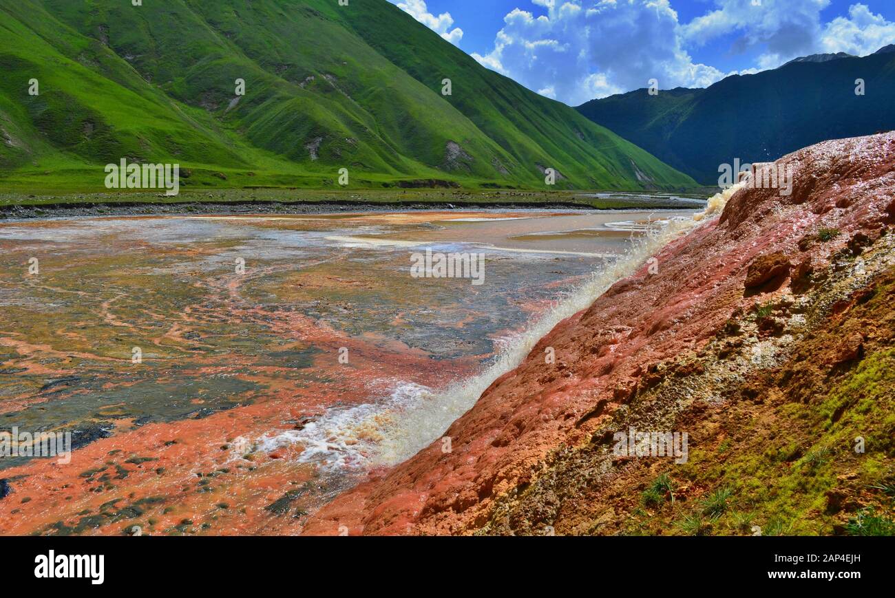 A valley colored with mineral springs, Truso Valley, Georgia. Stock Photo