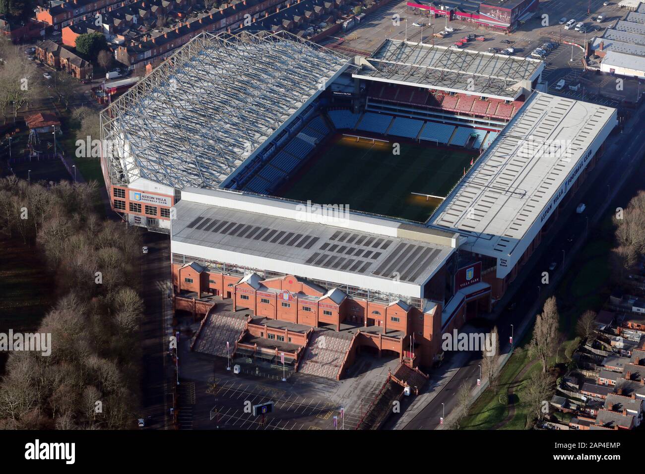 aerial view of Villa Park, football ground stadium home of Aston Villa FC, Birmingham Stock Photo