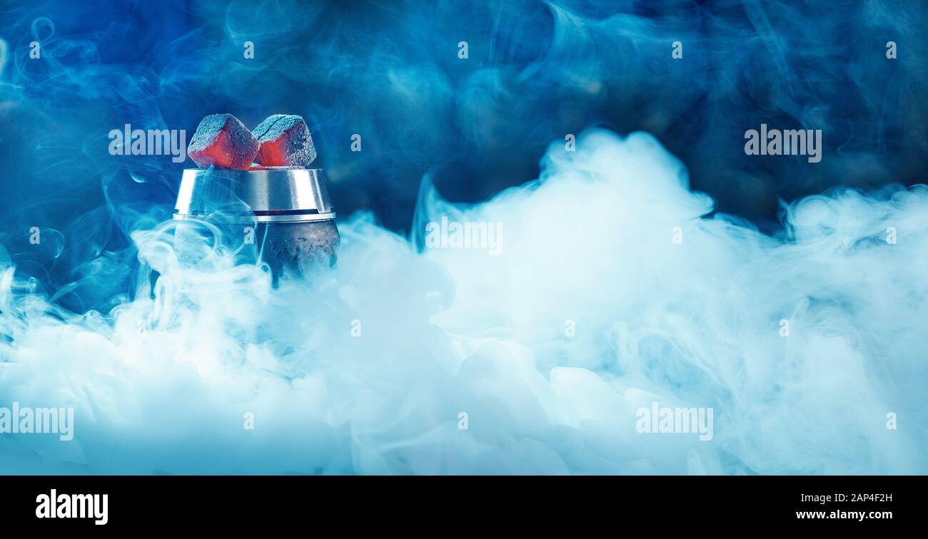 Banner Hookah Or Shisha Bar Dark Black Smoke Background Stock