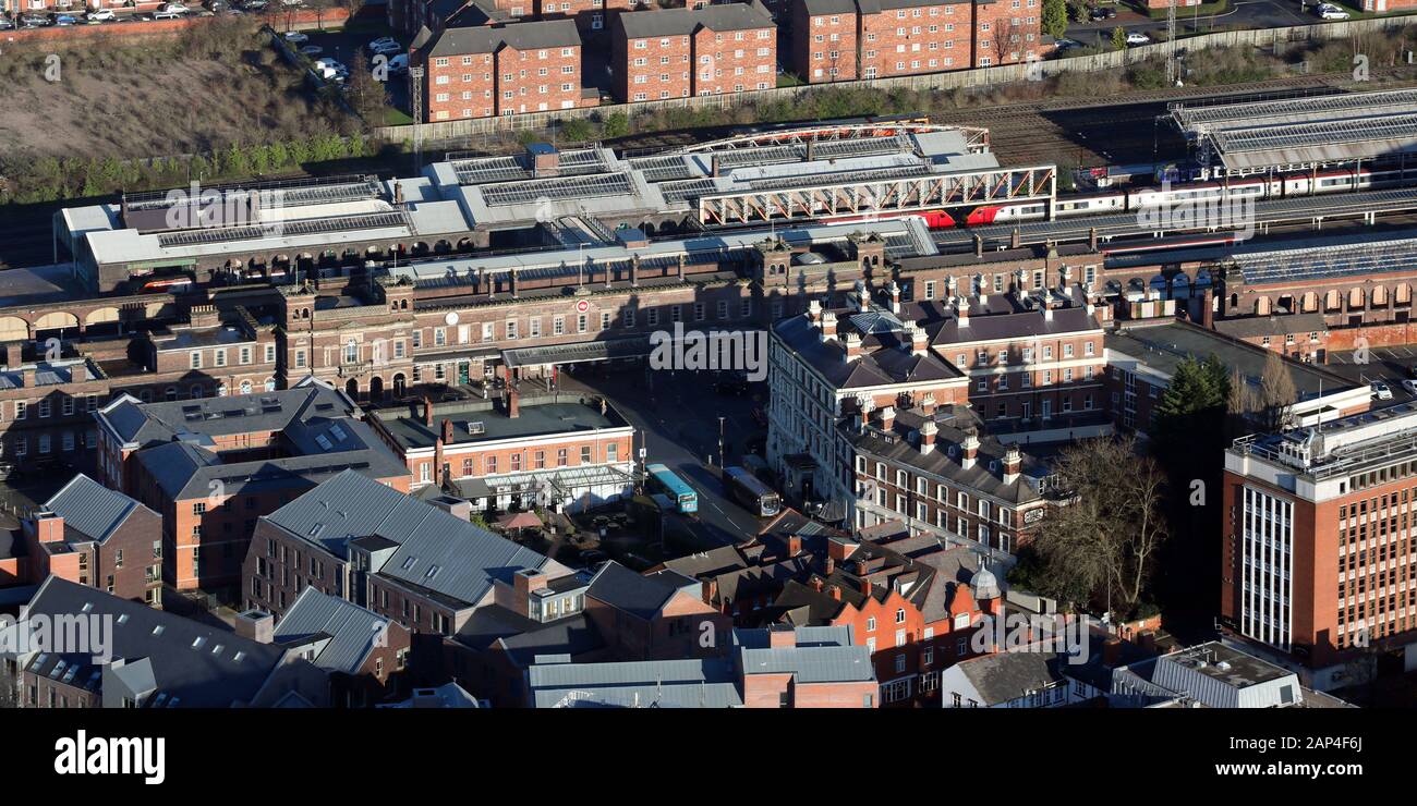 aerial view of Chester railway station Stock Photo