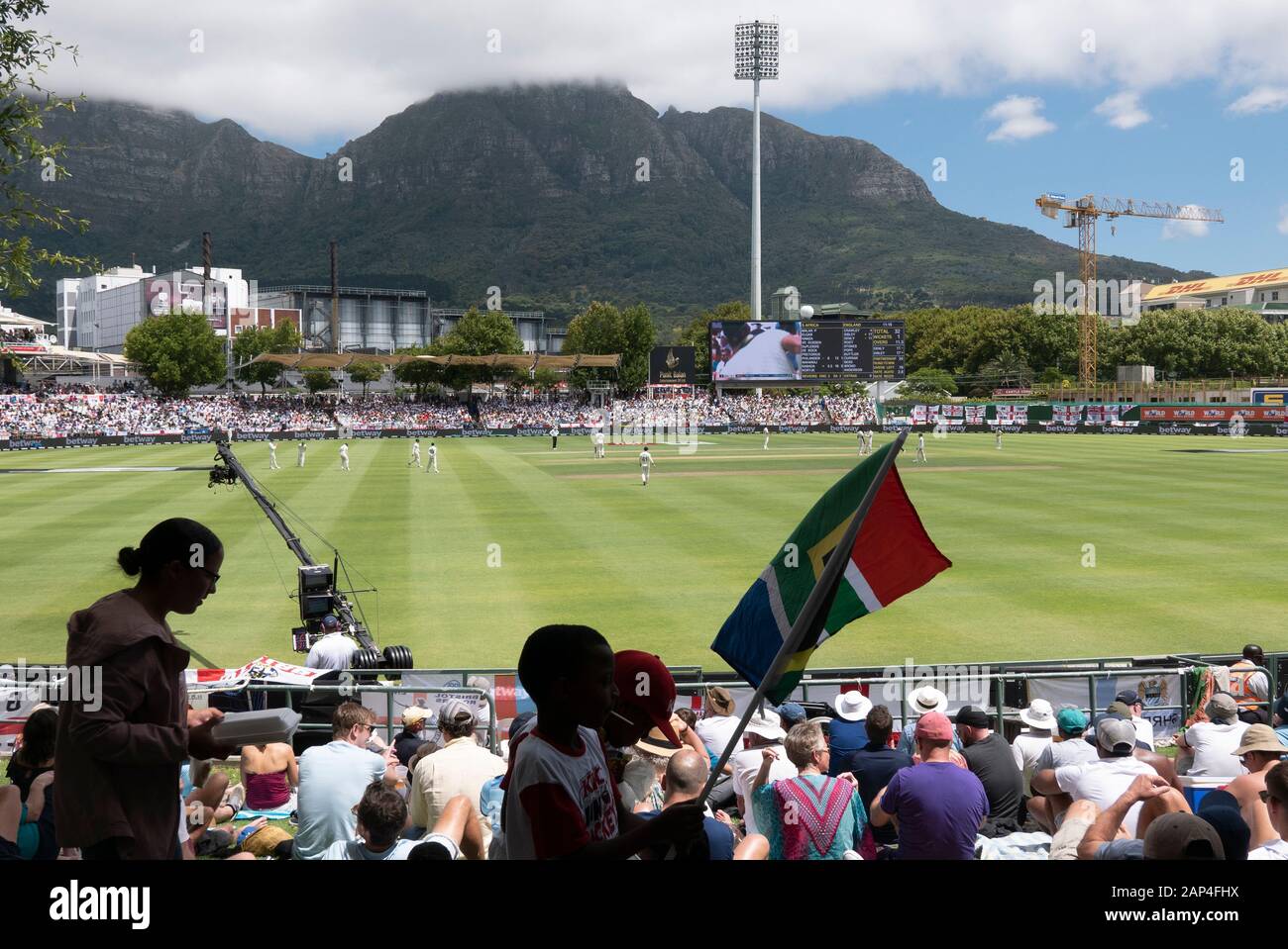 The second test SA v England in Newlands, the barmy army and a filled ground at this lovely location for test cricket in 2020. Stock Photo